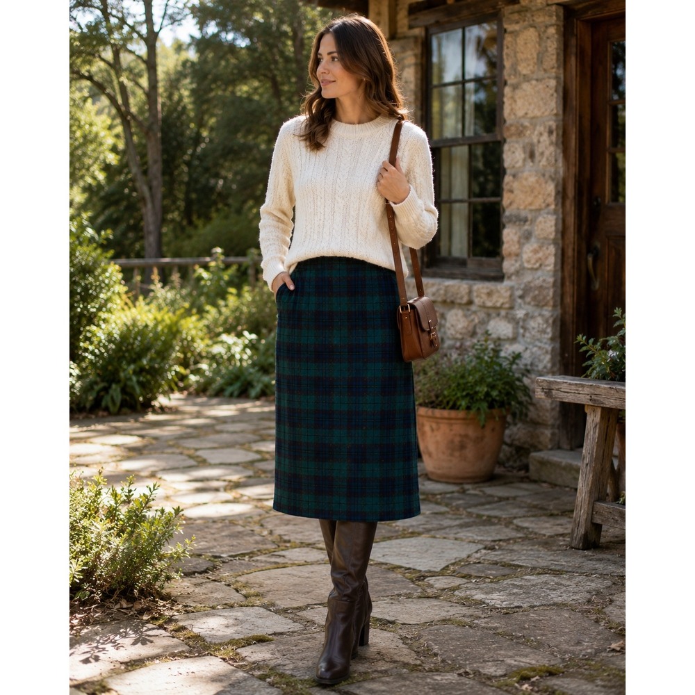 Pendleton Black Watch Tartan Plaid Wool Skirt 8 Green Navy Blue Made in USA